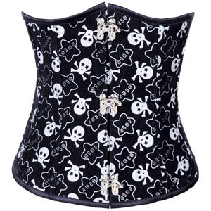 Steel Boned Skull Underbust Corset, Black Skull Underbust Corset, Halloween Underbust Corset, #N5766