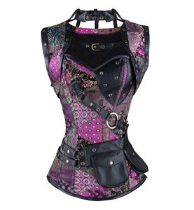 Gothic Steel Boned Corset for Women, SteamPunk Retro Overbust Corset, Steel Boned Corset bustier tops, Purple Overbust Corset Steampunk, Plus Size Corset, #N11199