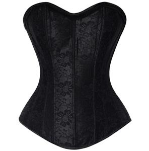 Steel Boning Corset, Lace up Floral Black Corset, sexy Corsets, #M3227