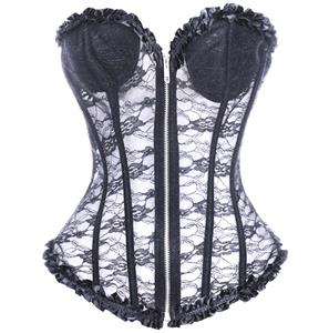 Zipper Lace Corset, Zipper Black Lace Corset, Black Lace Corset, #N5767