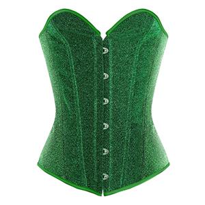 Shiny Overbust Corset, Burlesque Corset for Women, Sexy Plastic Bone Corsets, Green Women