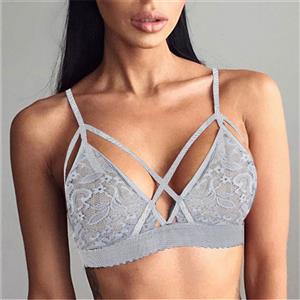 Lace Lingerie Bikini Bra Top, Sexy Gray Hollow Out Lace Bra, Fashion Lace Plus Size Bra, Valentine