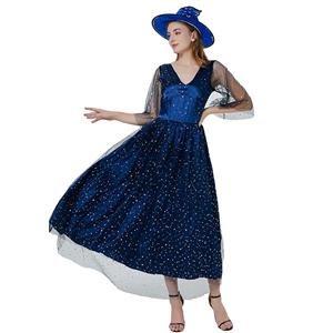 Sexy Blue Wide Straps Witch Costume, Sultry Sorceress Costume, Blue flannel Costume,#N22302