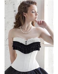 Classic Elizabeth Corset, Corset Top, black and white lace ruffle corset, #N4265