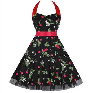 Retro Dresses for Women, Vintage Dresses for Women, Sexy Dresses for Women Cocktail Party, Casual Mini dress, Cherry Print Swing Daily Dress, #N14854