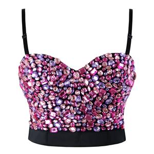 Sweets Studded Gem Bra Top, B Cup Bustier Bra, B Cup Gem Bustier Bra for Women, Sweets Studded Gem Clubwear Bra, #N17006