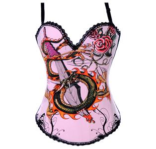 Sword & Snake Print Corset, Cool Printed Corset, Devil Snake and Sword Corset, #N1663