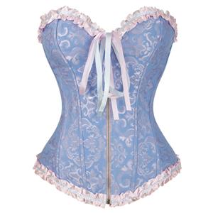 Floral Embroidered Corset, Embroidered Front Zipper Corset, Embroidered Burlesque Corset, #N4808
