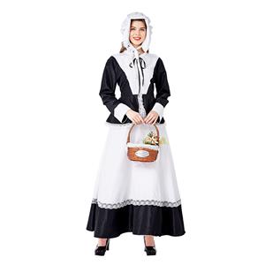 Traditional House Maid Costume, French Maide Costume, 2 Piece Maiden Cosplay Costume, Black and White Maid Costume, Halloween Maid Cosplay Adult Costume, Medieval Pastoral Outfit, #N20736