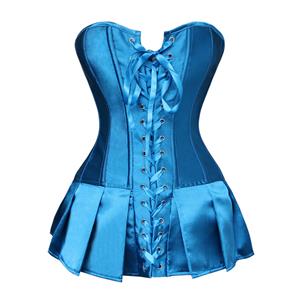 Strapless Pleated Burlesque Skirted Corset, Turquoise Skirted Corset, Pleated Burlesque Skirted Corset, #N5686