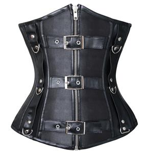 Faux leather underbust corset, Underbust Corset With Buckle Closure, Zip Front Underbust Corset, #N5157