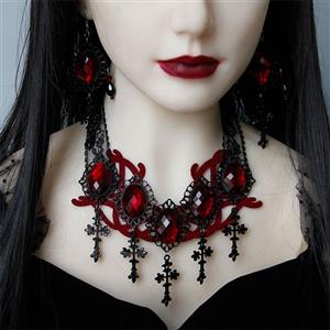 Vintage Style Red Gem Necklace, New Gothic Choker Necklace, Sexy Sheer Lace Choker, Sexy Lace Necklace, Cheap Floral Lace Chocker, Victorian Necklace for Women, Gothic Accessory, Sexy Lace Ornament, #J20105