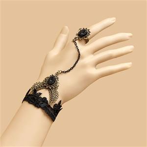 Vintage Bracelet, Gothic Bracelet, Cheap Wristband, Gothic Black Lace Bracelet, Victorian Bracelet, Retro Black Wristband, Bracelet with Ring, #J17887