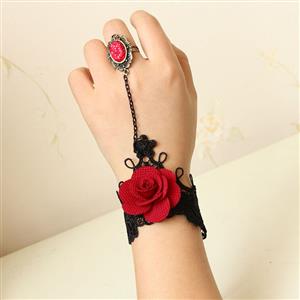 Vintage Bracelet, Gothic Bracelet, Cheap Wristband, Gothic Black Lace Bracelet, Victorian Bracelet, Retro Black Wristband, Bracelet with Ring, #J17888