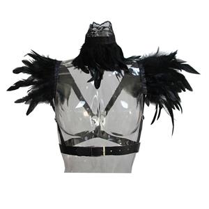 Victorian Gothic Shoulder Armor, Feather Lace Collar Scarf, Masquerade Shoulder Armor, Gothic Retro Corset Accessories, Black Feather Shoulder Armor, #N20196