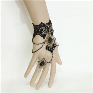 Vintage Bracelet, Gothic Bracelet, Cheap Wristband, Gothic Black Lace Bracelet, Victorian Bracelet, Retro Black Wristband, Bracelet with Ring, #J17826