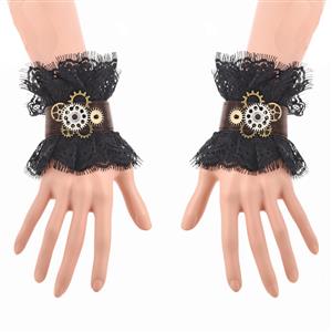 Vintage Lace Bracelet, Gothic Rose Bracelet, Cheap Wristband, Gothic Black Lace Bracelet, Victorian Floral Lace Bracelet, Retro Black Floral Lace Wristband, Bracelet with Ring, #J19846