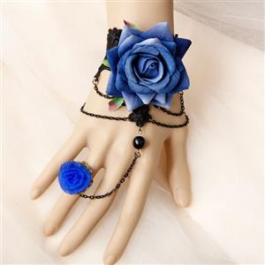 Vintage Lace Bracelet, Gothic Rose Bracelet, Cheap Wristband, Gothic Black Lace Bracelet, Victorian Floral Lace Bracelet, Retro Black Floral Lace Wristband, Bracelet with Ring, #J18118