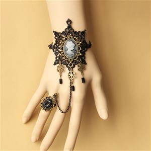 Vintage Bracelet, Gothic Bracelet, Cheap Wristband, Gothic Black Lace Bracelet, Victorian Bracelet, Retro Black Wristband, Bracelet with Ring, #J17929