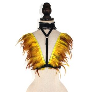 Victorian Gothic Shoulder Armor, Feather Lace-up Shawl, Masquerade Shoulder Armor, Gothic Fashion Shawl, Feather Shoulder Armor, Victorian Gothic Yellow Feather Adjustable Spaghetti Straps Shawl Accessories,#NN23417