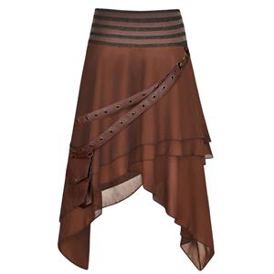 Steampunk Skirt, Gothic Cosplay Skirt, Halloween Costume Skirt, Pirate Costume, Elastic Skirt, Short Front Ruffle Skirt, Gothic High-low Skirt, #N18792