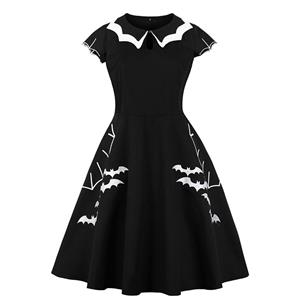 Retro Dresses for Women, Fashion Vintage Short Sleeve Dresses, Vintage Dress for Women, Bat Style Embroidery Dress, Cocktail Party Vintage Dress, #N17746
