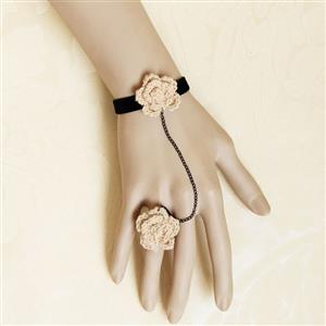 Vintage Black Bracelet, Gothic Black Bracelet, Cheap Wristband, Victorian Black Bracelet, Retro Black Wristband, Bracelet with Ring, #J18065