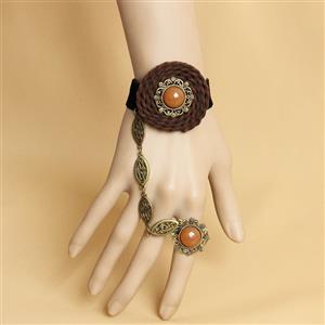 Vintage Black Bracelet, Gothic Black Bracelet, Cheap Wristband, Victorian Black Bracelet, Retro Black Wristband, Bracelet with Ring, #J18067