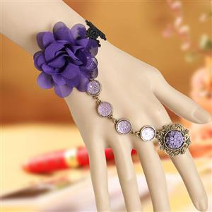 Vintage Bracelet, Retro Purple Gem  Bracelet, Cheap Wristband, Gothic Black Bracelet, Victorian Black Lace Bracelet, Retro Black Wristband, Bracelet with Ring, #J18075