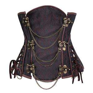 Sexy Brown Underbust Corset, Steel Boned Corset, Cheap Waist Cincher Corset, Vintage Jacquard Underbust Corset, Steampunk Corset, Steel Boned Waist Cincher, #N10634