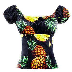 Lovely Pineapple Print T-shirt, Vintage Casual Short Sleeve Tops, Printed Slim Fit T-shirt, Women