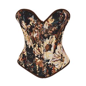 Steampunk Floral Corset, Sexy Gothic 12 Plastic Boned Corset, Steampunk Strapless Bodyshaper Waist Cincher Corset, Vintage Gothic Floral Overbust Corset, Steampunk Cosplay Party Corset, #N22613
