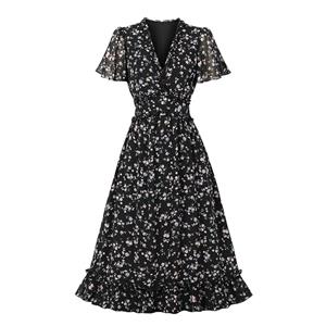 Retro Floral Print Dresses for Women 1960, Vintage 1950