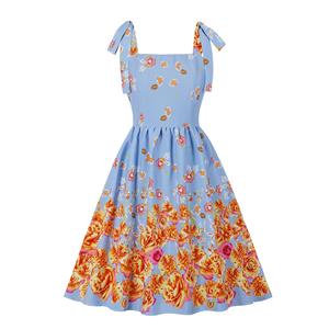 Vintage Flower Print Dress, Fashion Summer Dress, High Waist A-line Swing Dress, Retro Dresses for Women 1960, Vintage Dresses 1950