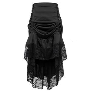 Gothic Party Black High-low Skirt, High Wiat Button Skirt for Women, Gothic Cosplay High-low Skirt, Halloween Costume Skirt, Plus Size Skirt, Vintage Gothic Pirate Costume, #N17138