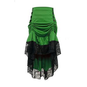 Gothic Party Green High-low Skirt, High Wiat Button Skirt for Women, Gothic Cosplay High-low Skirt, Halloween Costume Skirt, Plus Size Skirt, Vintage Gothic Pirate Costume, #N22486