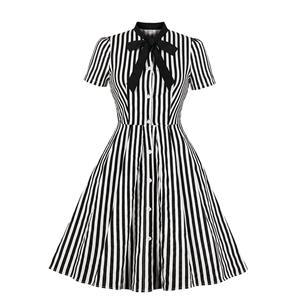 Vintage Vertical Stripes Dress, Fashion Vertical Stripes High Waist A-line Swing Dress, Retro Vertical Stripes Dresses for Women 1960, Vintage Dresses 1950