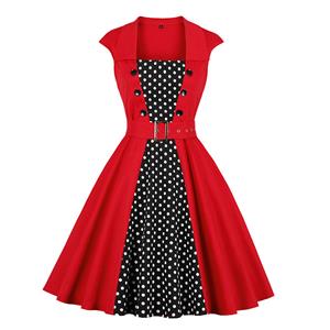 Fashion Polka Dots Printed Cocktail Party Midi Dress, Retro Cocktail Midi Dress, Vintage High Waist Midi Dress, Retro Dresses for Women 1960, Vintage Dresses 1950