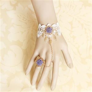Vintage Lace Bracelet, Gothic Rose Bracelet, Cheap Wristband, Gothic White Lace Bracelet, Victorian Floral Lace Bracelet, Retro White Floral Lace Wristband, Bracelet with Ring, #J18092