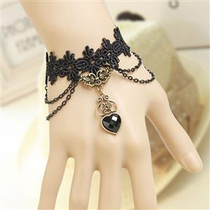 Vintage Bracelet, Gothic Bracelet, Cheap Wristband, Vintage Black Lace Bracelet, Victorian Bracelet, Retro Metal Ring Bracelet, #J17855