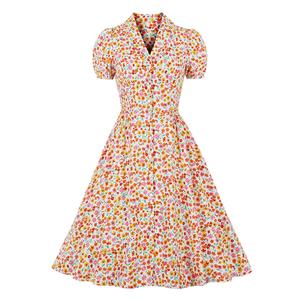 Retro Floral Print Dresses for Women 1960, Vintage 1950