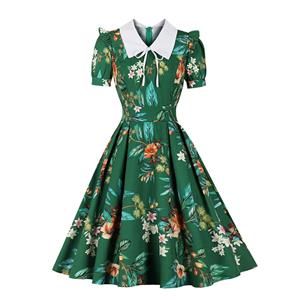 Retro Floral Print Dresses for Women 1960, Vintage 1950