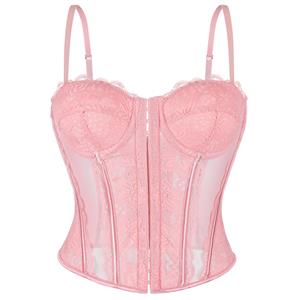Vintage Pink Lace Corset - Adjustable Underbust Bustier​ N23791