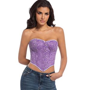 Vintage Purple Lace Corset Top, Front Button Bustier with Back Lace-Up Detail N23832