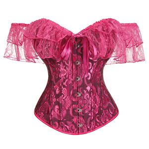 Vintage Rose Bustier Top - Off-Shoulder Ruffle Sleeves with Front Lace-Up Detail N237843