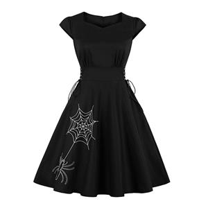 Cute Summer Swing Dress, Retro Spider Embroidery Dresses for Women 1960, Vintage Dresses 1950