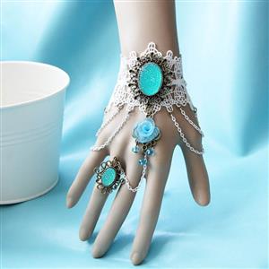 Victorian Vintage Style Bracelet, Vintage Bracelet for Women, Vintage Style White Lace Bracelet, Cheap Gem Wristband, Victorian Ice Queen Bracelet, Fashion Bride Bracelet with Ring, #J17874