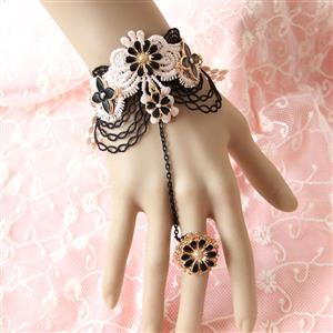 Victorian Vintage Style Bracelet, Vintage Bracelet for Women, Vintage Style White Lace Bracelet, Cheap Wristband, Victorian Flower Bracelet, Fashion Bride Bracelet with Ring, #J17841