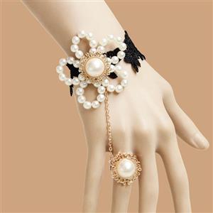 Victorian Vintage Style Bracelet, Vintage Bracelet for Women, Vintage Style Lace Bracelet, Cheap Wristband, Victorian Pearl Bracelet, Fashion Pearl Bracelet with Ring, #J17812