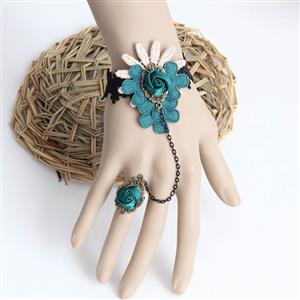 Victorian Vintage Style Bracelet, Vintage Bracelet for Women, Vintage Style Beige Embroidery Bracelet, Cheap Wristband, Victorian Style Rose Bracelet, Fashion Bride Bracelet with Ring, #J17920